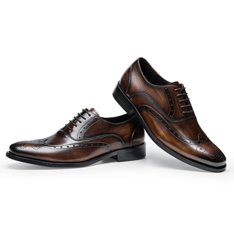 Men's Dress Shoes Vintage Formal Business Leather Shoes Casual Lace Up Suit Tuxedo Shoes for Men(Brown,9)