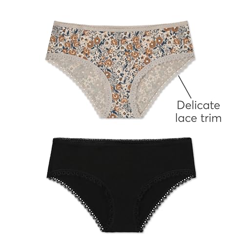 Image of Pact Women's Organic Cotton Soft Hipster Panties, No Show Design Cheeky Bikini Underwear, 2 Pack