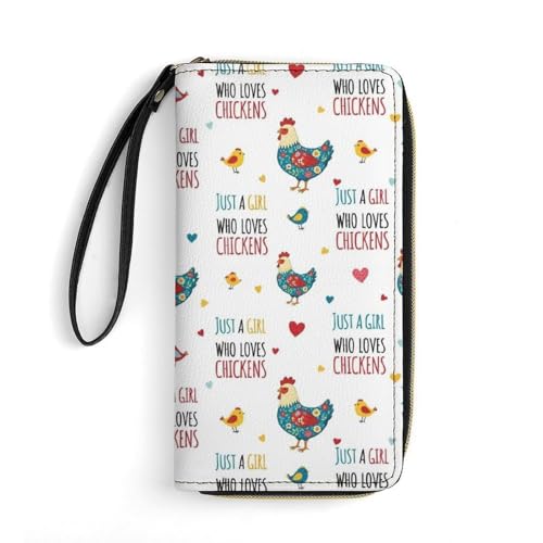 4TH N Fashion Printed Just A Girl Who Loves Pink Chickens Leather Wallet for Men, High Capacity, Multiple Card Slots, Portable Rope