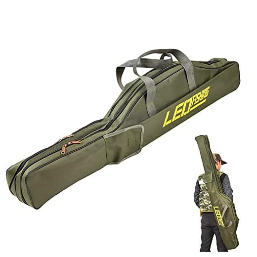 Jhua 59" Fishing Rod Case, Soft Fishing Pole Case Bag, Waterproof Fishing Rod Reel Bag Organizer Fishing Travel Bag, Oxford Fly Fishing Tackle Storage Bag, Fishing Gifts for Men Dad (Army Green)
