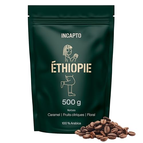 Incapto Café en Grain de Spécialité 500g | Origine Éthiopie | 100% Arabica | Café de Spécialité 86,5 points SCA | Torréfaction Naturelle et Artisanale | Ferme Limu, Moplaco