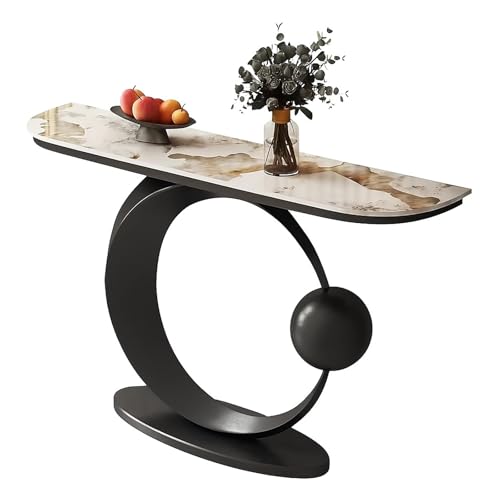 lyxamjrzyp Entryway Table Modern, Long Console Table Rock Slab, Metal