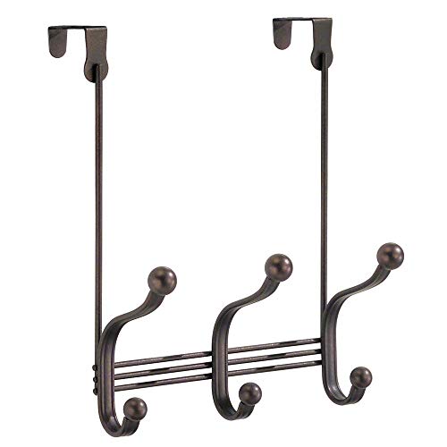 Idesign York Metal Over The Door Organizer, 3-Hook Rack For Coats, Hats, Robes, Towels, Bedroom, Closet, And Bathroom, 8.38" X 5.25" X 11", Bronze #TOP2