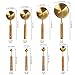 GuDoQi Gold Measuring Cups and Spoons Set of 8, Wood Handle with Metric and US Measurements, Premium Stainless Steel, Golden Polished Finish, Dry & Liquid Measuring Cup for Cooking and Baking