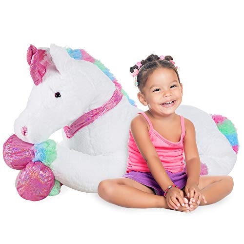Best Choice Products 52in Kids Extra Large Plush Unicorn, Life-Size Stuffed Animal Toy w/ Rainbow Details - Soft White Fur