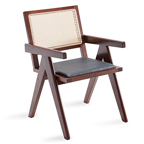 Stary Mid Century Modern Leather Rattan Dining Room Chair, 1 Pcs, Black #TOP11