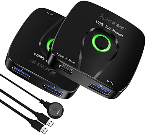 USB 3.0 Switch, 2 in 1 Out Switcher Selector for 2 Computers/Laptops Share 1 Device, With Wired Control and 2 Cables