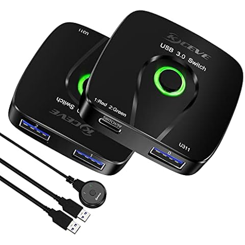 USB 3.0 Switch,2 in 1 Out USB Switcher Selector USB 3.0 Switch for 2 Computers/Laptops Share 1 USB Device,Come with Wired Control and 2 UBS 3.0 Cables Cover