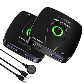 USB 3.0 Switch, 2 in 1 Out Switcher Selector for 2 Computers/Laptops Share 1 Device, With Wired Control and 2 Cables
