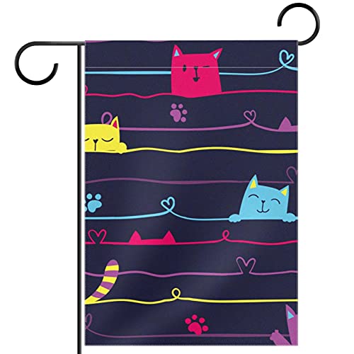 Drapeau de jardin chats mignons double face en polyester haute densité durable