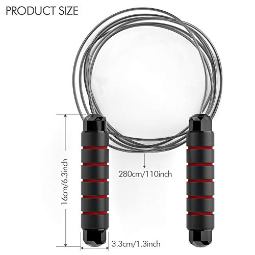 FITFORT Jump Rope, Tangle-Free Rapid Speed Jumping Rope Cable with Ball Bearings for Women, Men, and Kids, Adjustable Steel Jump Rope Workout with Foam Handles for Fitness, Home Exercise & Slim Body