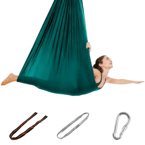 Aerial Yoga Hängematte Set, Tuchschaukel, elastischer Polyesterstoff, inkl. Haupttuch + Verlängerungsgurt + Karabiner, 200 kg Belastbarkeit, kindersicher & rutschfest, mit PE-Reißverschlusstasch