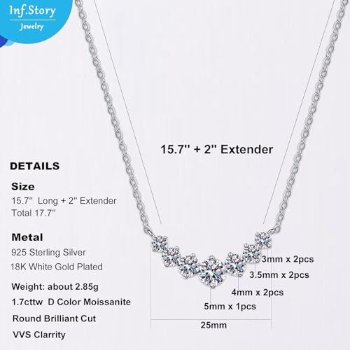 7 Stone Moissanite Pendant Necklaces, 1.7cttw D Color Moissanite 925 Sterling Silver Smile Pendant for Women Mom Wife Anniversary Birthday Gifts3