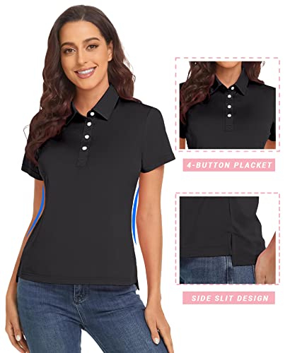 Polu Polo Shirts For Women Collared Short Sleeve Quick Dry Golf Shirts 4 Buttons Casual Work Black S #TOP2