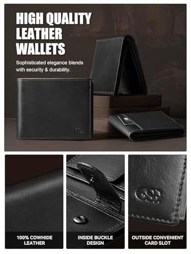 GSG SINCE 1998 Mens Leather Wallet with Coin Pocket, RFID Blocking Genuine Cowhide Bifold Wallet, Large Capacity with 17 Card Slots, 2 Large ID Windows, 2 Note Compartments, Black — photo 3