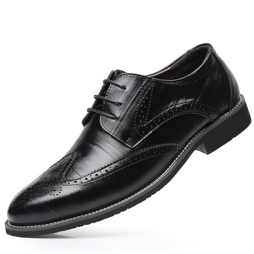 Men's Classic Leather Formal Business Oxford Wingtip Lace Up Retro Casual Dress Shoes for Men Comfortable (Black, Adult, Men, 9.5, Numeric, US Footwear Size System, Medium)