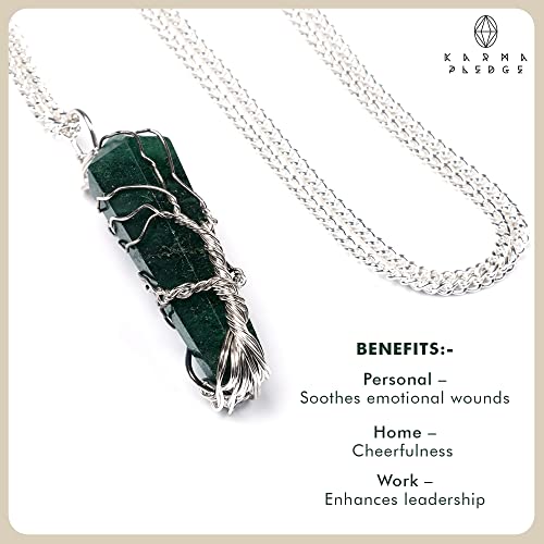 Handcrafted Crystal Pendant; Spiritual Healing Crystal Necklace Pendant; Chakra Necklace For Women & Men; Crystal Jewellery Protection Necklace By Karma Pledge (Green Aventurine Double Point Pencil) #TOP2