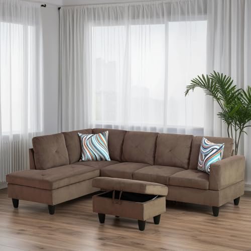 Trygoal L Shaped Couches for Living Room, Sectional Couch Living Room Furniture with Storage Ottoman, Modular Sectional Sofa with Movable Chaise for Apartment Office, Brown by Trygoal - Image 3