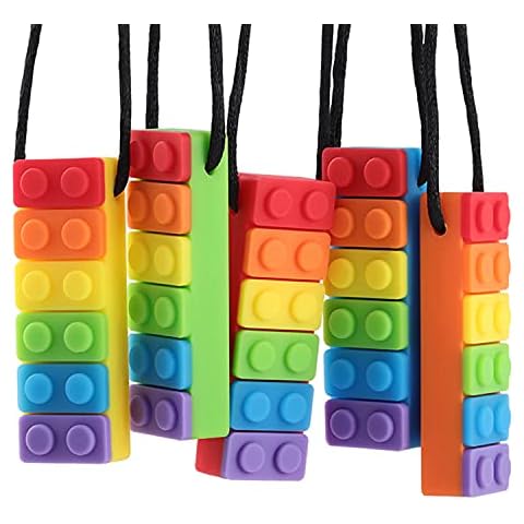 Sensory Chew Necklace, Rainbow Color Teether Chew Toys for Autistic Children, Teething Baby, ADHD, Autism, Biting or Special Needs-BPA Free, Made from Food Grade Safety Silicone (5 Pack) Cover