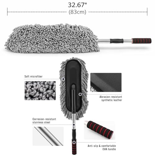 Image of 7-in-1 Car Cleaning Kit - Extendable Microfiber Car Wash Mop, Dashboard & AC Vent Detailing Brush, Dusting Duster, Wash Pad & Hooks | Interior & Exterior Car Care Combo (Pack of 7) (Multi)