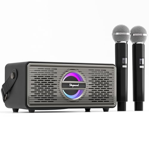 Karaoke Machine with 2 UHF Mic Subwoofer Home Theater Audio Sound Bar Support Optical/Bluetooth/AUX/USB/PC Wooden Karaoke Singing Machine for TV, Home, Karaoke, Singing Party, Christmas (S-330)