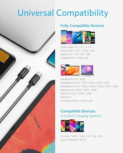 Anker USB C to USB C Cable, Type-C Charging Cord Fast Charge(100W), for iPhone 17/17 pro, MacBook and More (5, Black, 6ft)