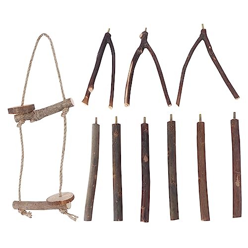 HANABASS 1 セット オウムの 鳥のブランコ オウムロープパーチ 小さい ペットの鳥スタンドおもちゃ 鳥のスイングシーソー 大きい バードスタンド 止まり木 木製