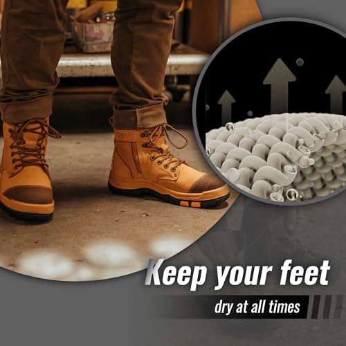 ROCKROOSTER Men's 6 inch Work Boots with Side Zipper, Slip-Resistant Rubber Outsole, Coolmax Breathable & Odor-Free, Arch Support for All-Day Comfort AK0523