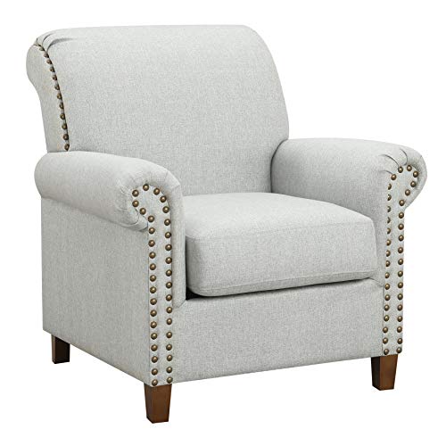 Ravenna Home Rolled Arm Nailhead Accent Chair, 35"W, Light Grey