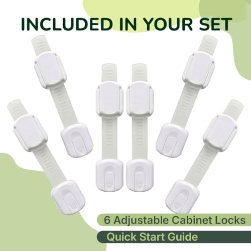 Child Safety Locks, 6 Pack, White, Sliding Latch, Adhesive Mount, Multipurpose, by Eden Nest — view 6