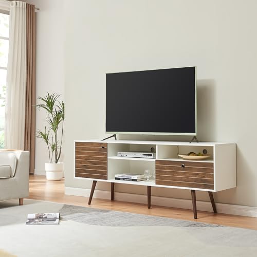 [en.casa] Meuble TV Banc Télévision Support Télé avec 3 Compartiments de Rangement Tiroir Passe-Câbles 5 Pieds Stables Panneau de Particules 165 x 40 x 66...