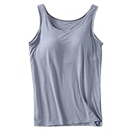 This women's tank top features a built-in padded bra for optimal support comfort without additional underwear Made of soft cotton, the sleeveless vest offers pleasant breathability for sports activities or summer leisure The classic crew neck design ...