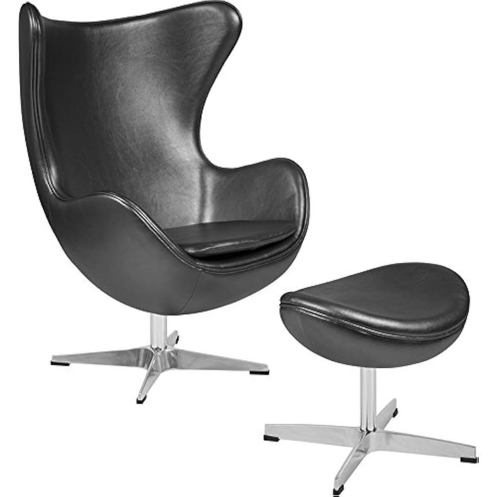 Emma + Oliver Gray Leather Swivel Egg Chair with TiltLock