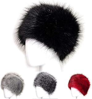 MOTZU Grey Cossack Style Hat, Women's Ladies Faux Fur Hat, Winter Russian Warm Cap Hat, Comfy Casual Cap, Soft Faux Fox Fur Ski Beanie, Stylish Girls Camping Outdoor Hat, Hat Perimeter 60cm