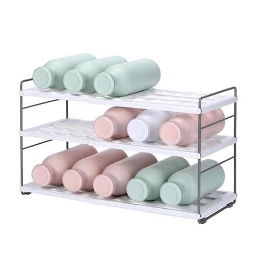 GINZER Water Bottle Organizer for Cabinet, Drink Storage for Pantry, Expandable Kitchen Organization, 3-Shelf Holder
