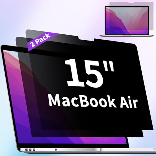 Image of 2 Pack Privacy Screen Compatible with MacBook Air 15 Inch Screen Protector (2023-2026, M2, M3, M4 M5), Anti Blue Light Glare & Anti Scratch Computer Privacy Shield for Mac Air 15.3 inch
