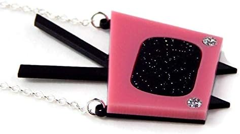 Miniatura 3 de Retro 50s Pink TV Necklace, Vintage Style Mid Century Modern Jewelry, 60s Style Television Necklace