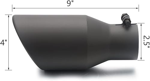 Miniatura 2 de LCGP Punta de escape de entrada de 2.5 pulgadas, punta de escape negra de 2.5 x 4 x 9 pulgadas para camión con diseño de perno