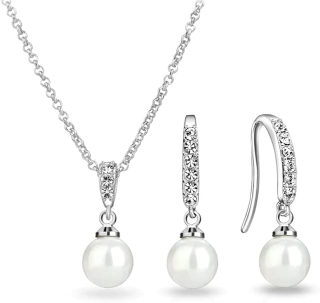 Philip Jones Silver Plated Pearl Drop Set Created with Zircondia® Crystals