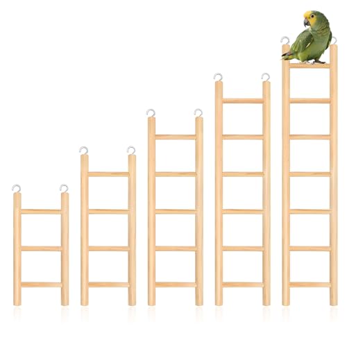5 PCS Wooden Bird Ladder, Bird Cage Ladder Birds Toys Climbing Toys Basics Climbing Supplies for Parakeets Parrots Lovebirds Cockatoo Birdie