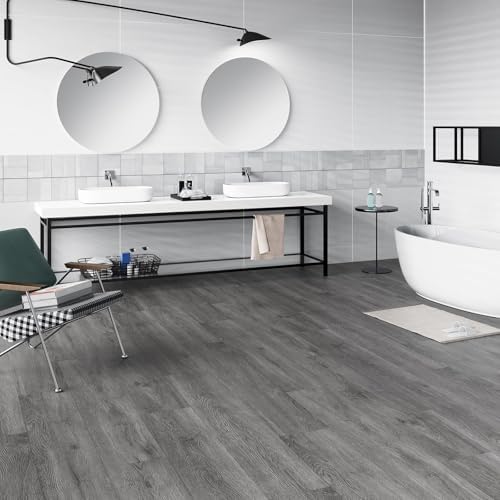Vinyl Flooring - LVT Flooring Peel and Stick Tiles Dark Grey, 2.0 mm, 36 Pieces Waterproof for Office, Hallway, Kitchen (5.02 m², Dark Grey)