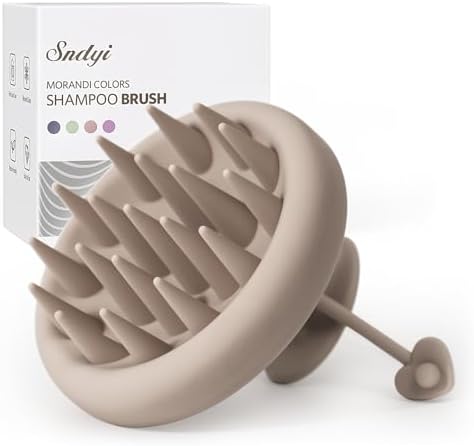 Sndyi Silicone Scalp Massager Shampoo Brush, Hair Scrubber with Soft Silicone Bristles, Scalp Scrubber/Exfoliator for Dandruff Removal, Wet Dry Scalp Brush for Hair Growth & Scalp Care, Khaki