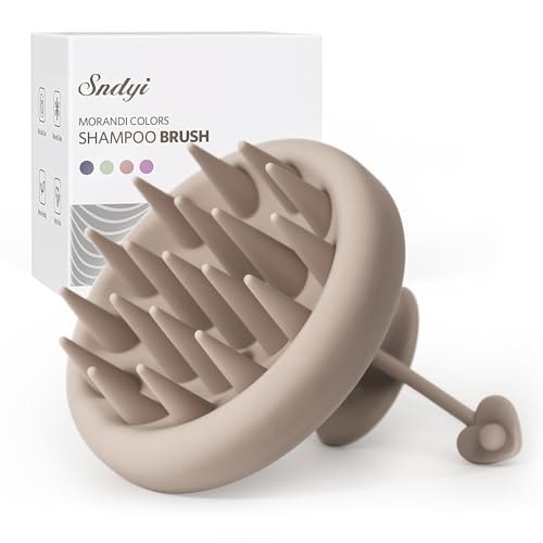 Sndyi Brosse Massage Cuir Chevelu, Brosse à Shampooing en Silicone pour l'élimination des Pellicules et la Croissance des Cheveux, Humide/Sec Brosse à cuir Chevelu pour Soin Cuir Chevelu, Kaki