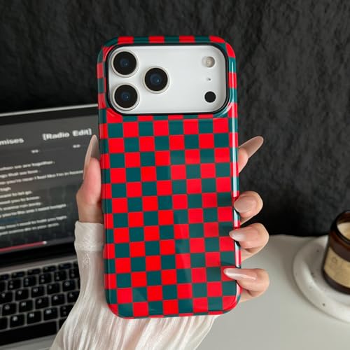 Coque iPhone 17 Pro à carreaux vert et rouge en TPU et PC rigide par Longlayss