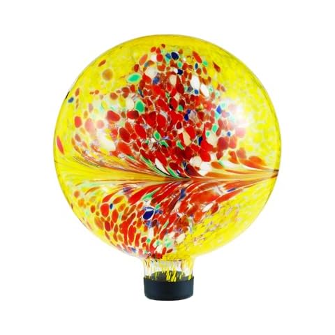 VOREEN Glass Gazing Ball Outdoor Gazing Globe Reflective Ball Yard Decoration for Homes, Patio, Lawn and Gardens, 10-Inch Yellow Cover