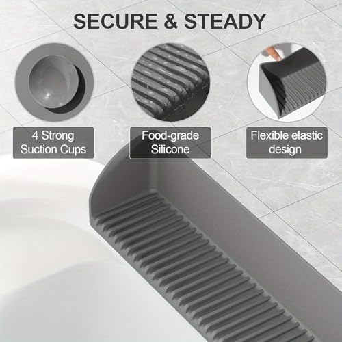 Image of HASTHIP Sink Splash Guard in Kitchen, Silicone Sink Splash Guard for Bathtub, Suction Cup L-Shape Bathtub Arm Rest Water Stopper, Grooved Surface Design, 16x3.6x3.5 in