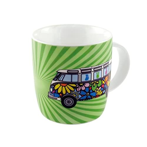 BRISA VW Collection - Volkswagen Furgoneta Hippie Bus T1 Van Taza grande de Café de Porcelana (New Bone China) en Caja de regalo, Copa de Té, Decoración de la Mesa/Camping/Souvenir (Love Bus/Verde)