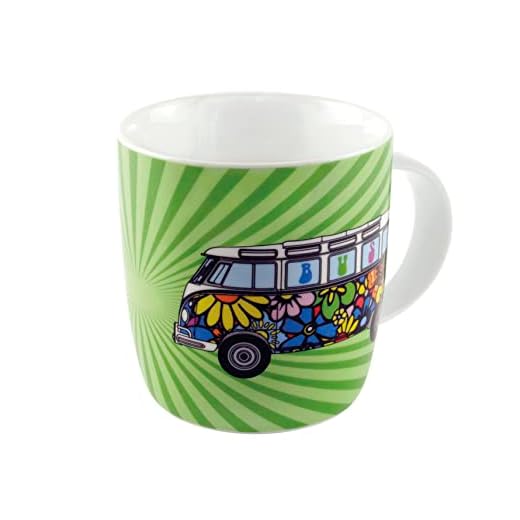 BRISA VW Collection - Volkswagen Furgoneta Hippie Bus T1 Van Taza grande de Café de Porcelana (New Bone China) en Caja de regalo, Copa de Té, Decoración de la Mesa/Camping/Souvenir (Love Bus/Verde)