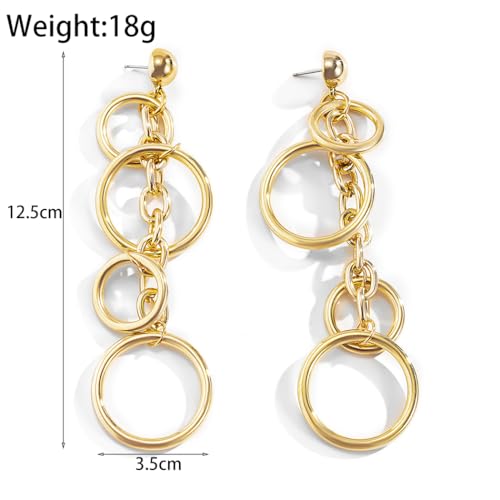 Long Chain Circle Drop Earrings for Women Multilevel Geometric Hollow Round Tassel Dangle Earrings Exaggerated Circle Dangling Earrings Punk Jewelry2