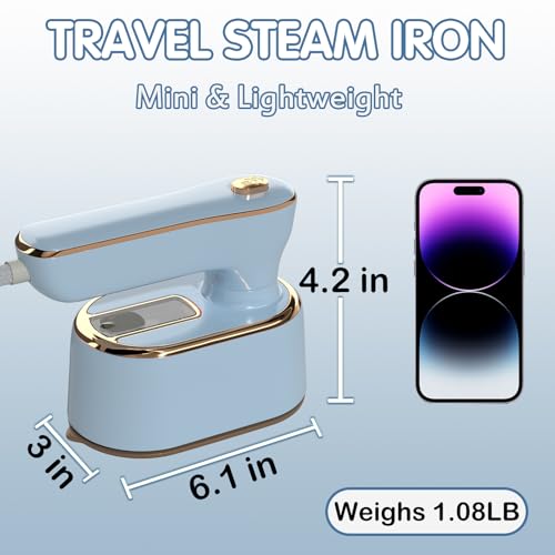 Image of Travel Steamer Iron for Clothes Mini - Portable Ironing Machine Travel Small Size Portable Steamer Travel College Dorm Home Essentials (SkyBlue)